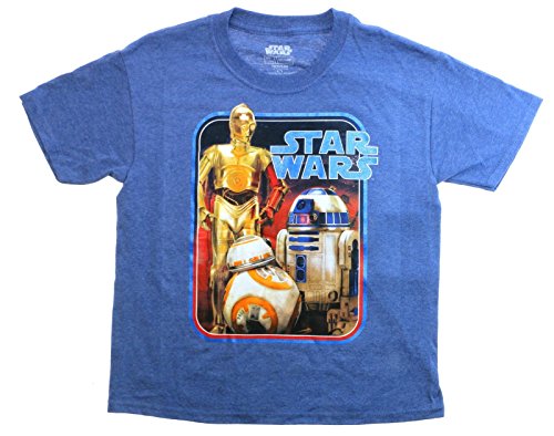 Star Wars Droids R2D2 C3PO BB-8 Youth T-Shirt, Heather Blue
