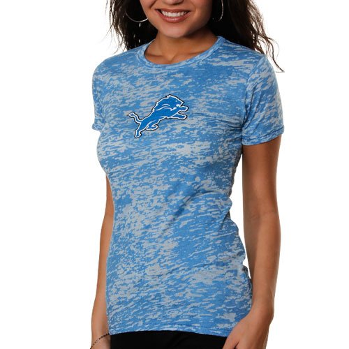 Detroit Lions Ladies Burnout Spiral Premium T-Shirt - Light Blue (Small)