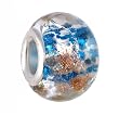 Pandora Style Charm Bead (Z333) Glass Style (14mm x 10mm) (fits Troll too) ~ Teal Glitter Core with Copper Glitter Overlay