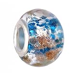 Pandora Style Charm Bead (Z333) Glass Style (14mm x 10mm) (fits Troll too) ~ Teal Glitter Core with Copper Glitter Overlay