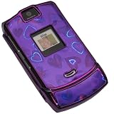 Motorola V3 RAZR Purple Crystal Case With Hearts Design - Includes TWO Bonus Personal Charm Straps!