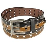 Double Square Holes Stitched Wide Belt - Black & Brown
