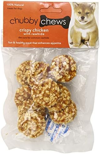 Chubby Chews Rawhide and Real Crispy Chicken Treats, 1-1/2-Inch Round Shape Biscuit, 3-Ounce Bag