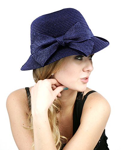 NYfashion101 Spring Summer Side Flip Cloche Bucket Hat w/ Woven Bow Accent