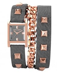 Vince Camuto Womens VC/5088RGGY Rose Gold-Tone Pyramid Studded Double Wrap Grey Leather Strap Watch