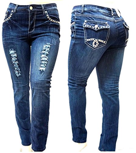 E-LINE WOMANS PLUS SIZE BLUE Denim 1826 JEANS Skinny LEG Ripped Distressed Pants