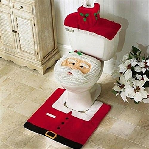 HotVally 4 Pcs Christmas Santa Bathroom Toilet Seat Cover and Rug Set
