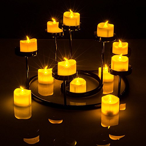 Sunlighte Flameless LED candles,Unscented Flickering Tea Light With Battery Operated for Wedding, Home and Party Decorations, Set of 12, Yellow, 1.4"x1.4"