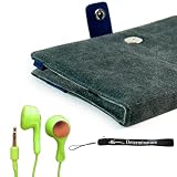 AMAZON KINDLE 2 Gray/Blue Soft Canvas Carrying SLEEVE CASE Cover Pouch + Indlues a 4-Inch Determination Hand Strap + Hi-Fi Noise-Reducing Ear Buds Earphone set