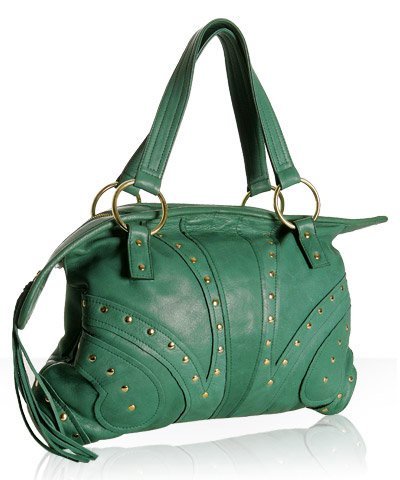 Bulga kelly green leather 'Janet' studded bag