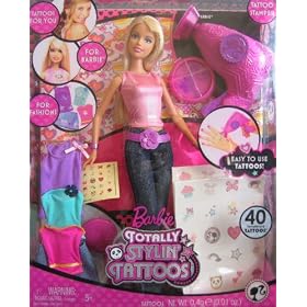 Barbie Totally Stylin' Tattoos Doll w Tattoo Stamper, Tattoos and Extra Fashions (2008) by