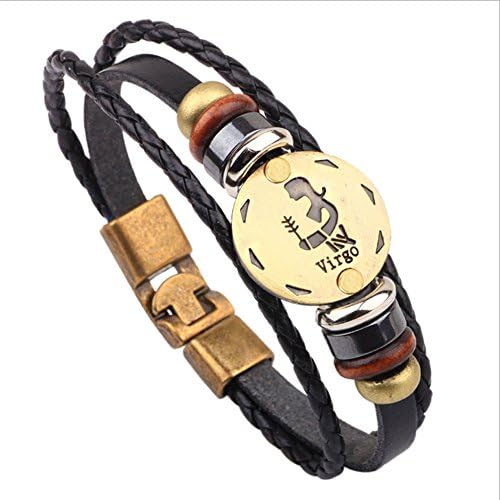 Mens Legend Cool Fashion Copper Alloy Braided Rope Leather Bracelets 12 Horoscope Zodiac Lucky Women Men (Virgo)