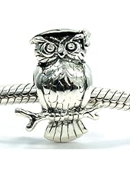 .925 Sterling Silver " Best Detailed Owl Available " Charm Bead Compatible with Pandora Chamilia Kay Troll Bracelet