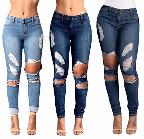 Baifern Women's Casual Hole Destroyed Jeans Pants