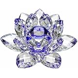 Amlong Crystal High Quality Hue Reflection Crystal Lotus Flower with Gift Box, 3-Inch, Blue