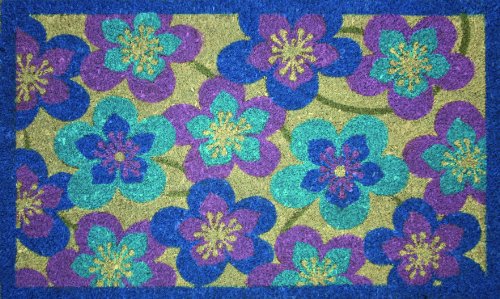 Straits Trading STC Fu&szlig;matte handgetuftete Kokosfaser mit rutschfestem R&uuml;cken, 45 x 75 cm, Blumen-Design blau-lila