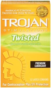 Trojan Condom Stimulations Twisted Pleasure Lubricated, 12 Count