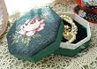 Classic Wild Roses Wool Needlepoint Jewelry Box-blue