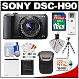 Sony Cyber-Shot DSC-H90 Digital Camera (Black) with 16GB Card + Case + Battery + Flex Tripod + Accessory Kit