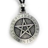 Large Rune Pentacle Pendant Pentagram Jewelry Wiccan Necklace Norse Pagan Runes