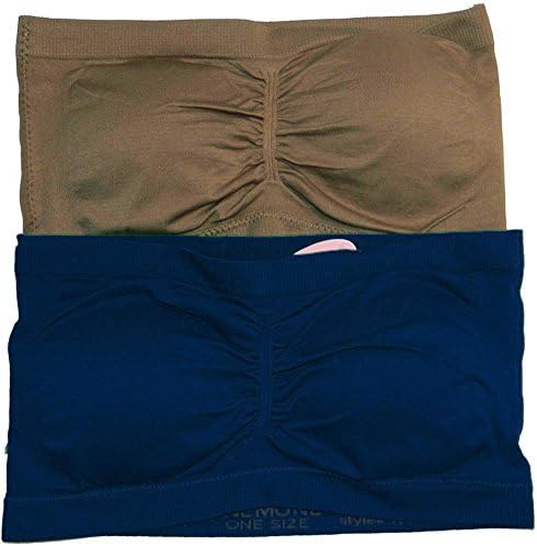 Anenome Women's Strapless Seamless Bandeau Padding (2 or 4 pack),One Size,2 Pack Midnight Blue_Olive
