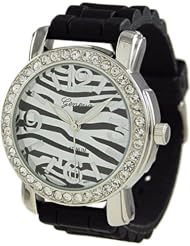 Geneva Platinum Womens 7817.BLK Black Silicone Quartz Watch with Silver Dial