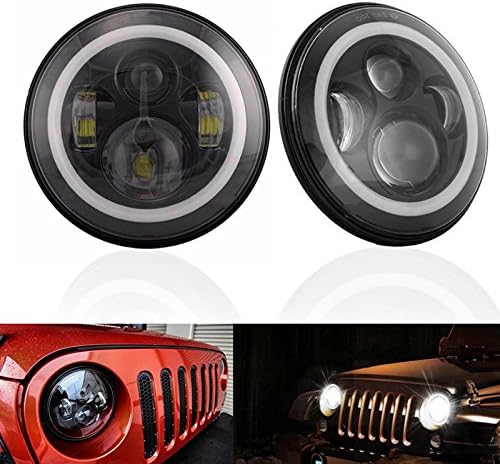 7 Inch Jeep Led Headlight,97-16 Jeep Wrangler Led Headlights Bulb with Halo Angel Eye Ring &amp; DRL &amp; Yellow Turn Signal Lights for Jeep JK TJ LJ(Pack of 2)