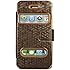 niceEshop Brown Wallet Style Carbon Fiber Print Synthetic Leather Case Cover for iPhone 4 4S