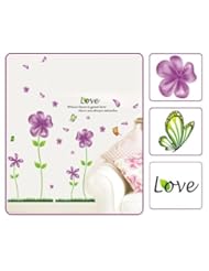 Home: Fresh Long Stem Purple Flowers and Butterflies Wall Decal - Kappier