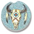Cow Skull and Feathers Car Coasters 2 Pack