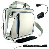 Kroo Blue and Gray Creamy Carrying Case Optional Shoulder Strap For Amazon Kindle DX Now with More Space, More Durable, Looks CooL + Includes a 4-inch Determination Hand Strap +Includes a Black Mighty Light UltraFlex2 Bright LED eBook Reader Light
