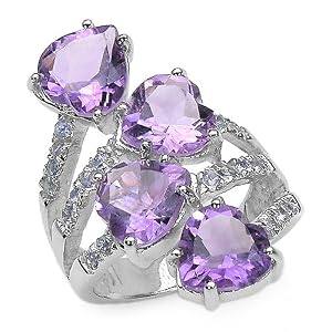 6.40 Carat Genuine Amethyst and Tanzanite Sterling Silver Ring by 