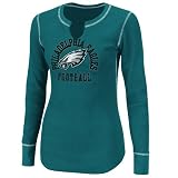 NFL Women's Philadelphia Eagles Gameday Gal III Long Sleeve Split Crew Neck Thermal Tee (Marine Green/White, Large)
