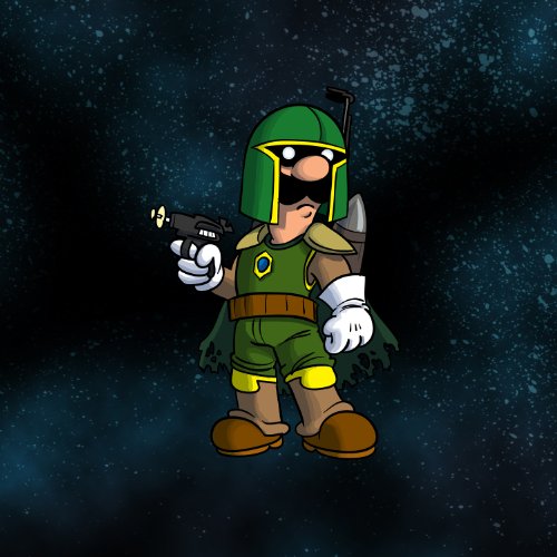 “Plumbing Wars” Bounty Hunter Villain Character Funny Video Game & Space Movie Parody – Vinyl Sticker