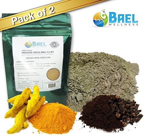 Bael Wellness Clay Bentonite, Aloe Vera &amp; Lemon Peel Powder, Indian Healing, Fullers Earth Powder for Facial Mask, Hair, Bath &amp; Spa, Set of 2 by Bael Wellness