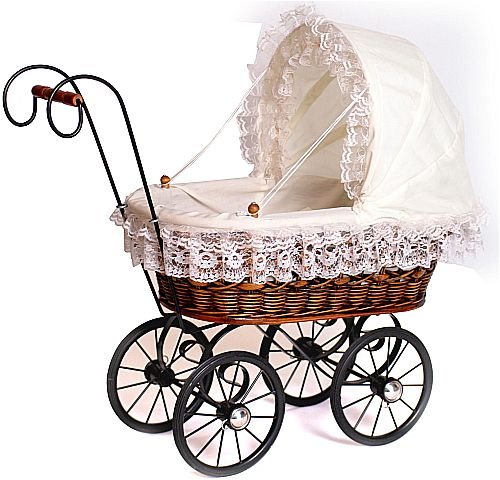 Korb-Puppenwagen Antik