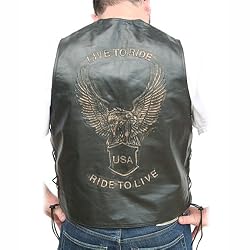Motorcycle Vests - Leather Motorcycle Vest with Eagle MV3090