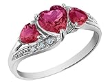 Created Ruby Heart Ring with Diamonds 1.25 Carat (ctw) in 10K White Gold