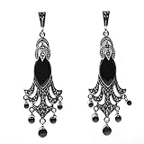 Marcasite with Black Onyx Earrings, Size: 62mm