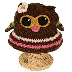 Brown Adorable Chenille Girl Pink Owl Baby Beanie HandKnit Hat 6~12 Months