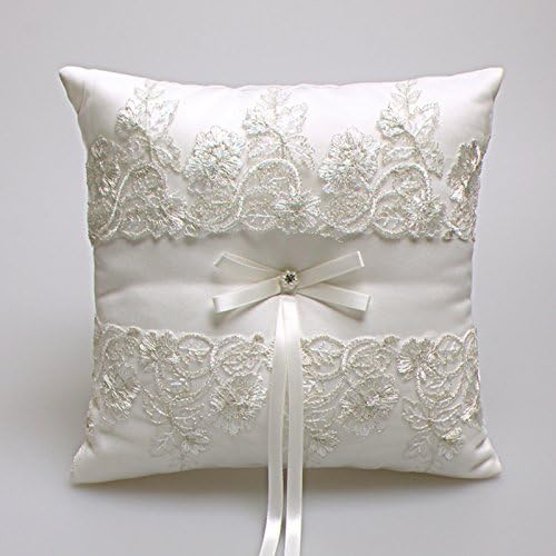 LynnBridal Vintage Lace Accent Wedding Ring Cushion Bearer 8 Inch Square - Ivory