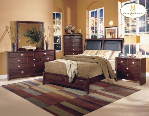 Home Elegance Contemporary Curve Leather King Bed Traditional Merlot finish 878LLK-1CK