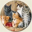 Lazy Susan ~ Barn Cats ~ decorative tempered glass ~ 16 inch diameter ~ code 158