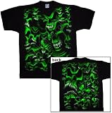 Skull Pile t-shirt 'Green Meanie' Glow In The Dark 2-sided tee *HALLOWEEN SALE 30% OFF*