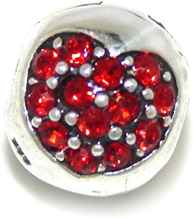 925 Sterling Silver "Round w/ Red Crystal Heart" Clip Lock Charm Bead