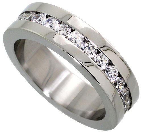 Surgical Steel 1/4  (6 mm) Eternity Band with CZ