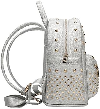 Vokolo New Studded Pu Leather Rivets Fashion Travel School Backpacks for Student Campers and Day Hikers. (White)