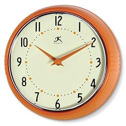 Infinity Instruments Orange Retro 9.5-Inch Metal Wall Clock