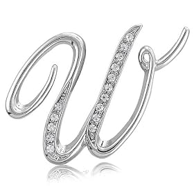 Silver Toned Initial Letter Brooch Pin - W - Ideal Gift For Anniversary, Engagement, Wedding, Birthday, Romantic For Her