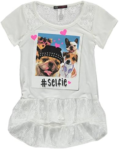 Miss Majesty Big Girls' "Puppy Selfie" Top - ivory, 10 - 12